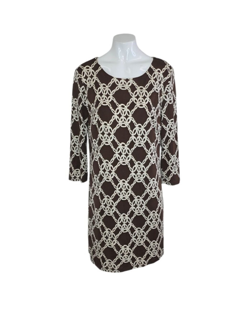 Trina Turk 100% Silk Mini Dress,Tunic, Brown, Knot Print, Lined, Nautical, 8
